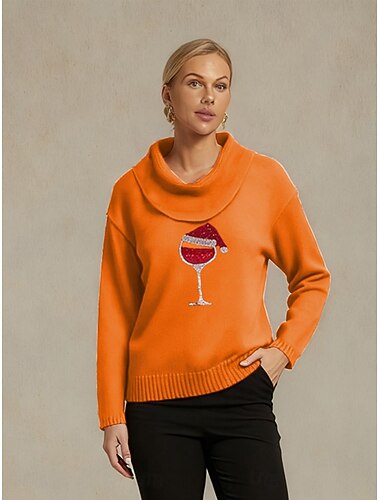  jul damegenser pullover vinglass elegant langermet krage fest aftenantrekk daglig festantrekk rhinestone blå hvit rosa rød oransje vår høst vinter