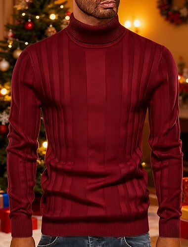  Homme Pull de Noël Chandails de Noël pull de Noël Pull Pull Tricoté Côtelé Tricoter Hauts Réguliers Tricoté Uni Col roulé Mode Basique Vacances Tenue quotidienne Vêtement Tenue Automne & Hiver Noir