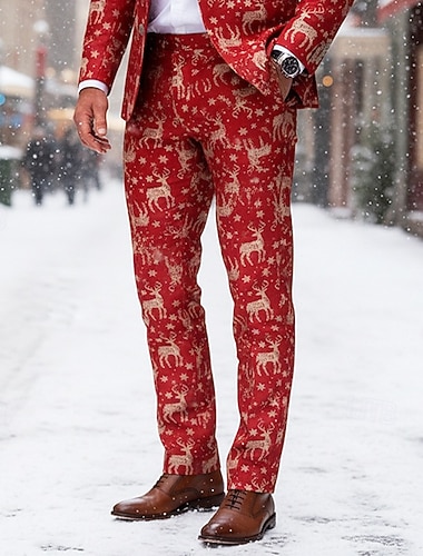  Miesten Jouluhousut Housut Puvunhousut Kiinalainen Tasku Napit Hirvet Mukavuus Joulu Juhla Muoti Klassinen tyyli Rubiini Mikrojoustava