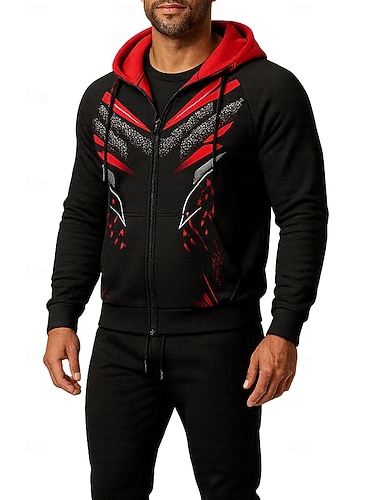  Herre Hattetrøje Joggedress 2-delt treningsdress Snorer Ta igjen glidelåsen Geometrisk Treningsdrakt Høst Svart Yrke Utendørs Reise Lettvekt Mote Langermet Sport Sportsklær Elastisk Normal