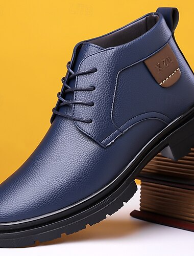  メンズネイビーブルードレスシューズ、フォーマルなレースアップデザイン、高品質のフェイクレザー、快適でスタイリッシュ、ビジネスやフォーマルなイベントに最適