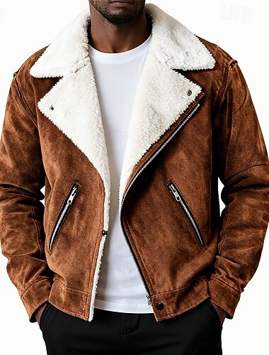  Homme Manteau d'Hiver Veste en faux suède Veste en Polaire Extérieur Occasionnel Chaleur Thermique Avec Poches Automne Hiver Uni Streetwear Quotidien Col Rabattu Régulier Noir Marron Vert Veste