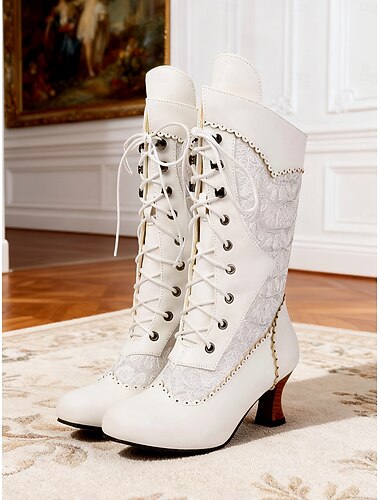  stivali da donna in similpelle rossa con lacci e tacchi, in stile vittoriano - stile gotico vintage anni '20 per carnevale, feste e occasioni in costume