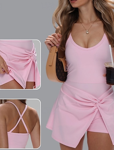  Per donna Abito da yoga Abito sportivo Abito da tennis 2 in 1 Tinta unica Body Estate Primavera Nero Rosa Golf Atletico Pilates Controllo addominale Senza Maniche Sport Abbigliamento sportivo