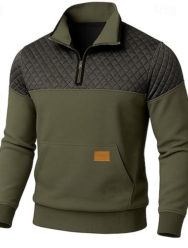  Miesten College Aja sivuun Quarter vetoketjullinen collegepaita Ribattu neulos Sininen Viini Armeijan vihreä Khaki Vaaleanharmaa Kauluskäänne Tavallinen Tilkkutäkki Väripaletti Textured Urheilu ja