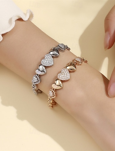  זירקונה מעוקבת קלאסי גיאומטרי אהובה אלגנטית מותאם אישית פשוט טרנדי כרום צמיד תכשיטים כסף / מוזהב עבור חתונה מפלגה ארוסים נשף רקודים