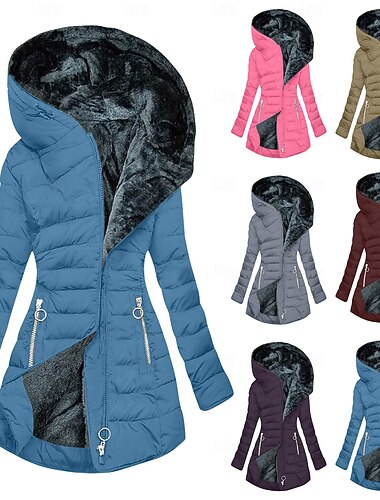  Dámské Zimní kabát Dlouhý kabát Zahřívací Pohodlné Zip Kapsy Módní Na běžné nošení Bez vzoru Dovolená ulice Ležérní Denní nošení Dlouhé Kapuce Běžný Dlouhý rukáv Svrchní oděvy Černá Žlutá Světle