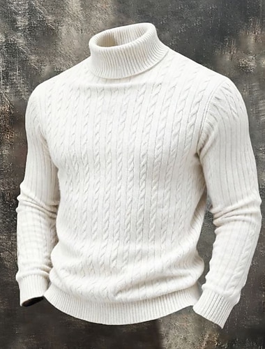  Herren Pullover Strickpullover Gerippt Stricken Normale Oberteile Gestrickt Einfarbig Rollkragen Mode Streetwear Lässig Alltagskleidung Bekleidung Herbst Winter Schwarz Weiß S M L