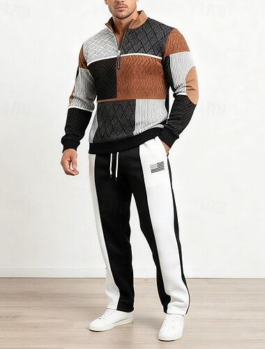  Miesten College Verryttelypuku Asusetti Stand-kaula-aukko ulko- Päivittäin Urheilu Kurenauha Tasku Puolet vetoketjusta Väripalikka Amerikan lippu Sininen Musta Harmaa Polyesteri Urheiluvaatteet Muoti