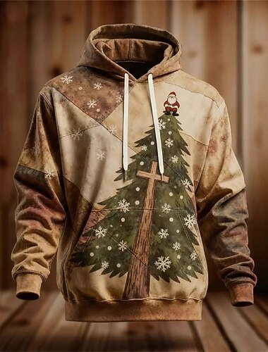 Natal Homens Gráfico Árvore de Natal chapéu Moletom Moletom com capuz Moletom estampado Férias Moda Roupa de rua à moda Com Capuz Ao ar livre Para Noite Preto cáqui Estampado Outono Inverno Designer