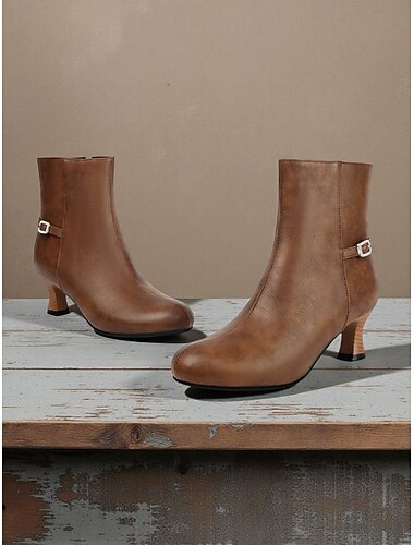 Weiße Damen-Ankle-Boots aus Kunstleder – eleganter Kitten-Heel im Vintage-Stil der 1920er Jahre mit Reißverschluss- und Schnallendetail, perfekt für Büro, Freizeit und Abendgarderobe