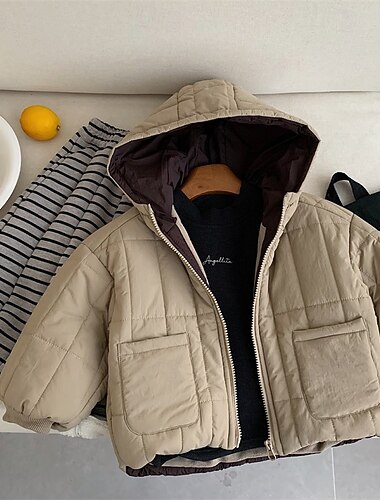  Infantil Para Meninos Casaco de lã Jaqueta de penas Jaqueta para atividades ao ar livre agasalhos Bloco de cor Manga Longa Zíper Mantenha Quente Casaco Ao ar livre Diário Básico Preto Cáqui Outono