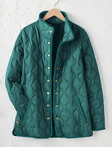  Mujer Abrigo de invierno Mantiene abrigado Cómodo Bolsillo Botones Casual Color sólido Vacaciones Calle Casual Ropa Cotidiana Regular Escote Chino Ajuste regular Manga Larga Ropa de calle Verde Trébol