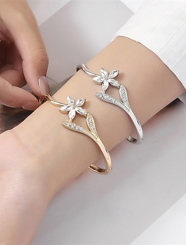  Bracelet Classique Zircon Forme de Fleur Mode Mignon Personnalisé Tendance Bracelet Bijoux Argent Doré irrégulier pour Mariage Soirée Fiançailles Bal de promo