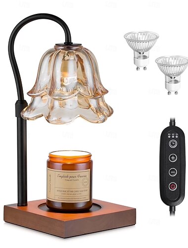  Lampada scaldacandele con timer, lampade a candela a forma di fiore con 2 lampadine, altezza regolabile, scaldacandele vintage, arredamento per la camera da letto, inaugurazione della casa, nero