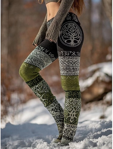  Kvinnors Viking Boho Leggings Vintage Etnisk Stil Lätt Casual Hela Längd Hög Midja Grafisk Abstrakt 3D Tryck Snabbtorkande Andningsförmåga Mjuk Stretchig Gata Gatuatleisure Daglig Höst Vinter