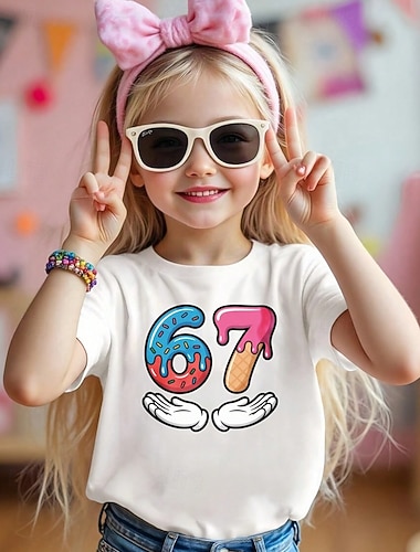  Cotone Bambini Ragazze Nero Bianco Grafico Gergo divertente 67 Maglietta Girocollo Manica Corta Vacanza Sport & Outdoor Abbigliamento Quotidiano Attivo Designer Casual Stampa Estate
