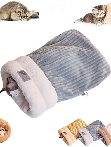  Katzenschlafsack für Wohnungskatzen, gemütlicher Winterschlafsack für Katzen, weicher Plüsch-Katzensack, selbstwärmendes Haustierbett, Höhle, Kätzchentunnel, Haustierversteck, beruhigendes Bett für