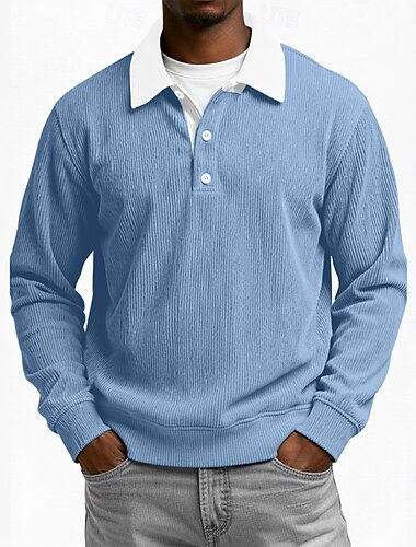  Herren Cordhemd Textur Lässig Sport Revers Langarm Mode Basic Farbblock Knöpfe Warm Herbst Frühling & Herbst Herbst Winter Normale Passform Schwarz Wein Hellblau Marineblau Grau Cordhemd