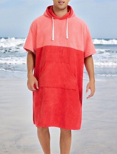  رجالي منامة ملابس للنوم ثوب الحمام سهل موضة أنيق كلاسيكي المنزل مناسب للبس اليومي سرير بوليستر راحة ناعم هودي كم قصير الصيف الربيع أحمر