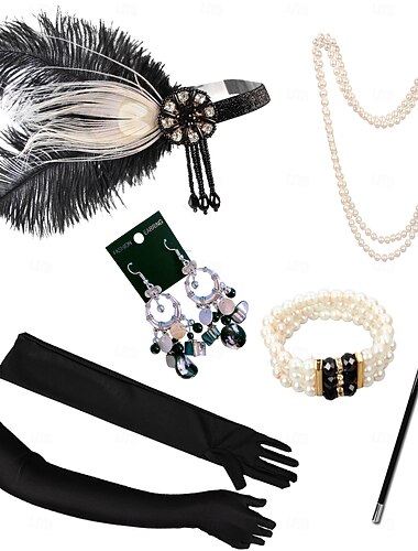  Set Retro vintage Roaring jaren '20 Jaren 1920 Jaren ‘20 flapper hoofdband Hoofddeksels Accessoires ingesteld The Great Gatsby Flapper Girl Veer Kostuum Dames Kerstmis Carnaval Maskerade Retro