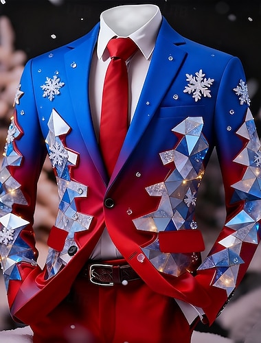  Jul Herr Julgran Kavajjacka Kappa Bekväm Andningsfunktion Artistisk Ledigt Festkvällskläder Dagligen Festival 3D-utskrift Knappar Höst vinter Trubbig Långärmad Rubinrött Blå Purpur