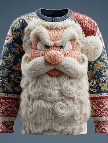  Stygg julegenser Herre julenissen Trykt mønster Pullover genser Strikketøy Crewneck Fritid Feriereise Daglig Festival Hold Varm Langermet Vår Høst Vinter Hvit Blå Grønn