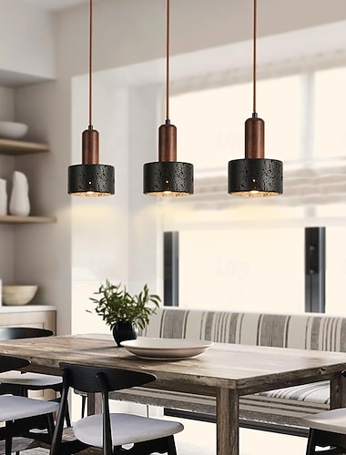  Suspension moderne en bois style milieu du siècle, suspension en pierre de marbre noir, mini-lampe suspendue pour îlot de cuisine, lustre rustique pour chambre, table à manger, couloir, salle de bain