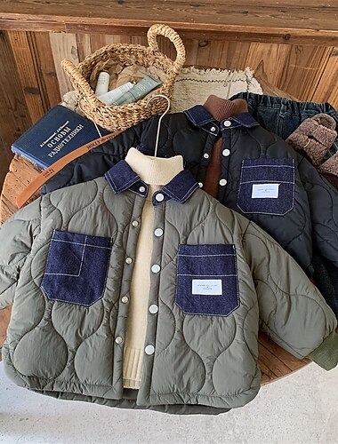  4+ Χρόνια Αγορίστικα Μπουφάν Μπουφάν εξωτερικού χώρου Εξωτερικά ενδύματα Συνδυασμός Χρωμάτων Μακρυμάνικο Κουμπιά Διατηρείτε Ζεστό Παλτό ΕΞΩΤΕΡΙΚΟΥ ΧΩΡΟΥ Καθημερινά Βασικό Μαύρο Πράσινο Χακί