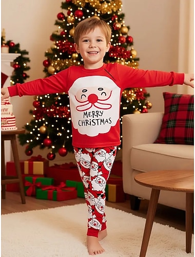 Navidad Chico 3D Graphic Papá Noel Pijamas de Navidad regalo de Navidad Conjuntos de pijamas Manga Larga Impresión 3D Otoño Invierno Activo Básico Niños 4 años + Cuello Barco Hogar Diario Ajuste