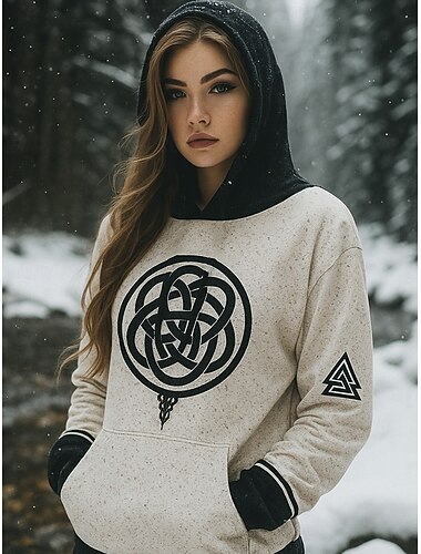 Női Pulóver Hoodie pulóver Grafika Törzsi Szüret Alkalmi Hosszú ujj Kapucni Normál felsők Hétköznapi Fehér Lóhere Tavasz Ősz Tél