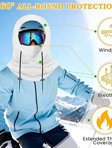  hiihtomaski talvikäyttöön, tuulenpitävä, kokokasvosuoja, fleecevuorilla varustettu huppuhattu hiihtoon, pyöräilyyn, vaellukseen, miehille ja naisille, lämmin, paksu ulkoiluhuppu, kylmän sään kauluri