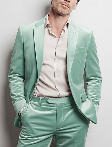  Masculino Smoking Terno de veludo Festa Amarelo Vinho Outono & inverno Terno Lapela Chanfrada Moda Festa Cor Sólida Moderno Conjunto de 2 peças Comum 2 Botões
