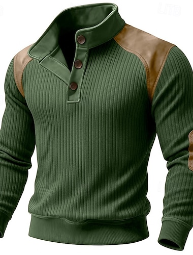  رجالي كنزة قف بجانب الطريق زر حتى هوديي محبوك مضلع أخضر داكن عنابي أزرق البحرية بني رقبة طوقية مرتفعة سهل بقع مكعبات الألوان محكم الرياضة & في الخارج فضفاض مناسب للبس اليومي