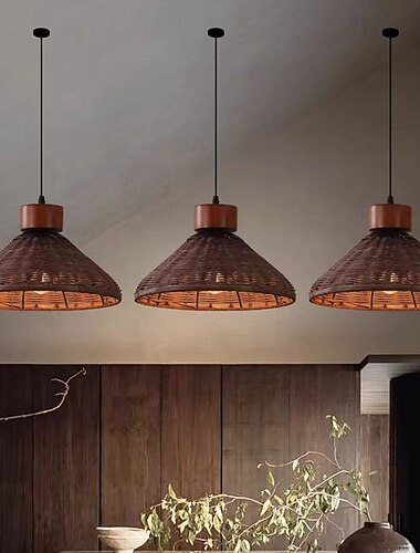  Suspension en rotin tressé, abat-jour en bambou tressé à la main, style bohème, lampe suspendue rustique d'intérieur, idéale pour le salon, la chambre, la salle à manger ou l'îlot de cuisine.