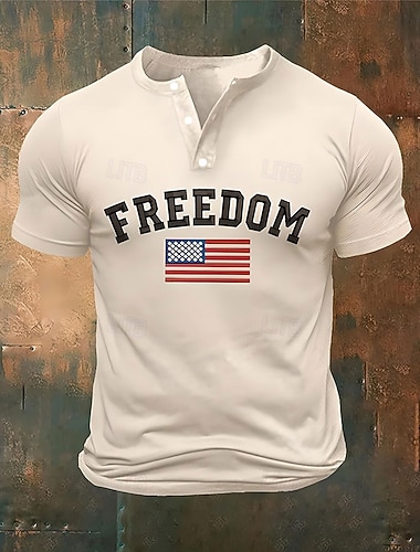  Herre Bokstaver Amerikansk flagg Kortermet skjorte T-skjorte T-skjorte T-skjorte Kortermet T skjorte 3D-utskrift Henley Skjorte Mote Designer Fritid Feriereise Daglig Ferie Hvit Kakifarget Alle