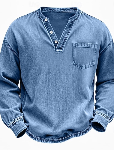  Herre Henly-skjorte 100% bomullssyre-vaskeskjorte T-skjorte T-skjorte Langermet Årgang Ensfarget Retro / vintage Fritid Gammeldags stil Plaggfarget Vasket Henley Avslappet Vår Høst Alle årstider