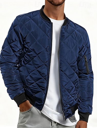  جاكيت مبطن للرجال من بومبر جاكيت مبطن بالماس شتوي في الهواء الطلق مكتنزة اسكواش الطيران معطف واق من المطر دافئ مقاوم للرياح طبقات مبطنة من القطن معطف خارجي بسحاب كامل للتخييم التنزه وصيد الصيد