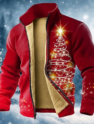  Natal Homens Árvore de Natal Moletom Moda Diário Simples Casual Colarinho Chinês Com Zíper Férias Para Noite Azul Vermelho Roxo Verde Bolsos Zíper frontal Outono Inverno Designer S M L XL XXL 3XL