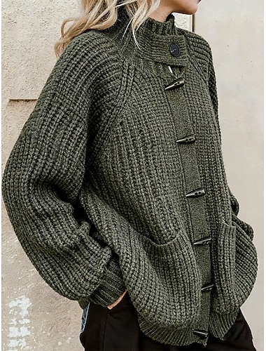  maglione da donna cardigan misto lana giacca vintage quotidiano dolcevita spesso cappuccio lavorato a maglia manica lunga top regolari lavorato a maglia quotidiano verde oliva blu notte autunno