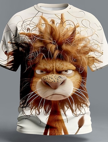  Herren Tiermotiv Löwe Lustig Mürrisch T Shirt Kurzarm T-Shirt 3D-Druck Rundhalsausschnitt Hemd Übertrieben Designer Party Ferien Braun Sommer Frühling Bekleidung S M L XL XXL XXXL