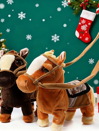 Ideale Kerstcadeaus voor Kleinkinderen Jongens Meisjes Wandeling Pony Speelgoed Muzikale Zingende Dansende Pluche Interactief Wandelen Speelgoed Paard met Lijn Pony Robot Knuffel voor Jongens en