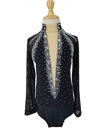  Kunstschaatstopje Voor heren Jongens Schaatsen Tops Zwart Lapwerk Spandex Hoge Elasticiteit Opleiding Professioneel Wedstrijd Kunstschaatskleding Klassiek Kristal / Bergkristal Lange mouw Schaatsen