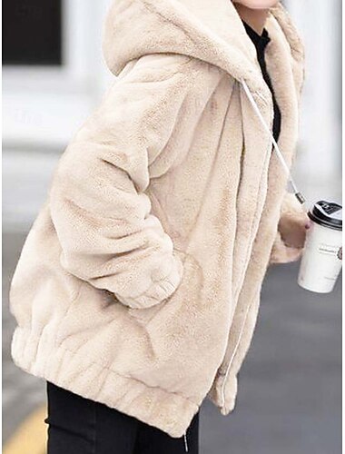  Dame Vinterfrakk Fleece-jakke Sherpa jakke Hold Varm Bekvem Lomme Elegant søt stil Daglig Fritid Helfarge Skole Julegaver Feriereise Hjem Normal Med hette Løstsittende Langermet Yttertøy Brun