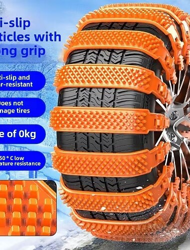  10 stk. kraftige, gjenbrukbare, sklisikre kjettinger for snødekk - slitesterk plast, egnet for ATV-er, biler og lastebiler &SUV-er – viktig sikkerhetstilbehør i nødstilfeller (anbefales for dekk i