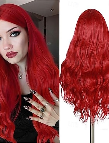  Perruque de carnaval 2026 Rouge Bouclé Ondulé Long Perruque synthétique de festival Mardi Gras Parade Coiffure de costume de cosplay pour Femmes