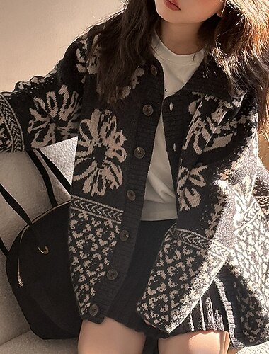  Barn Jente Cardigan genser Blomstret utendørs Langermet Knepp opp Mote 4-12 år Høst Svart