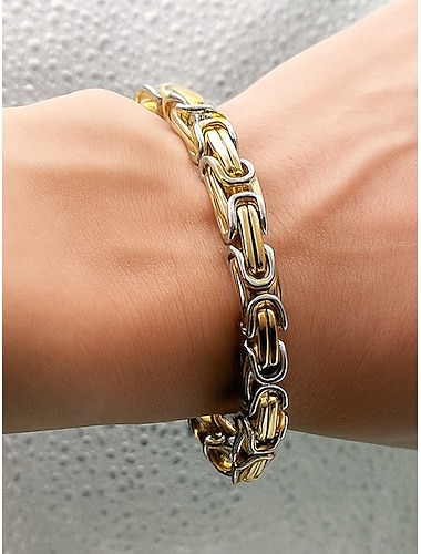  Bracelet pour homme en acier inoxydable à maillons bicolore noir et or, design élégant et résistant pour un usage quotidien et les occasions spéciales.
