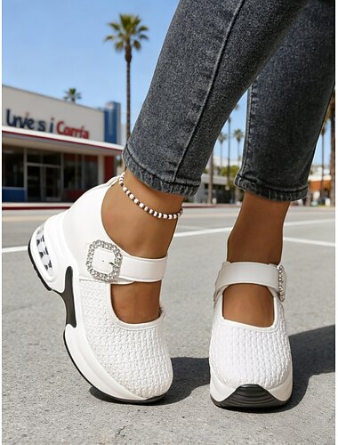  Dámské nastavitelné sportovní tenisky Mary Jane s třpytivou přezkou – pohodlný svršek ze síťoviny, polstrovaná podrážka, ležérní obuv pro každodenní nošení a outdoorové aktivity