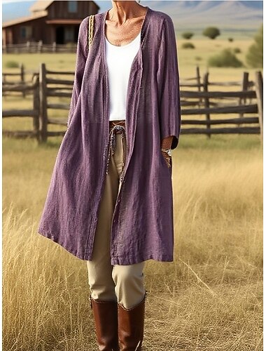  Per donna Giacca Casual Traspirante Apertura anteriore Quotidiano Tinta unica Casuale Lungo Scollo a V Vestibilità comoda Manica 3/4 Capispalla Blu Viola Caffè Estate Primavera